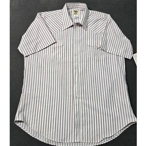 NEW Ruddock Vintage Western Short Sleeve Striped Pearl Snap Button USA Size 18